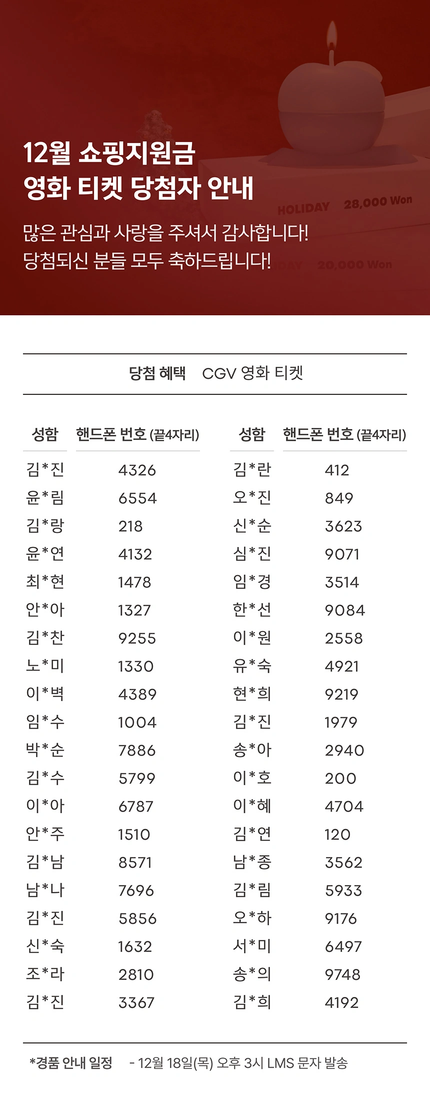 당첨을 축하드려요!