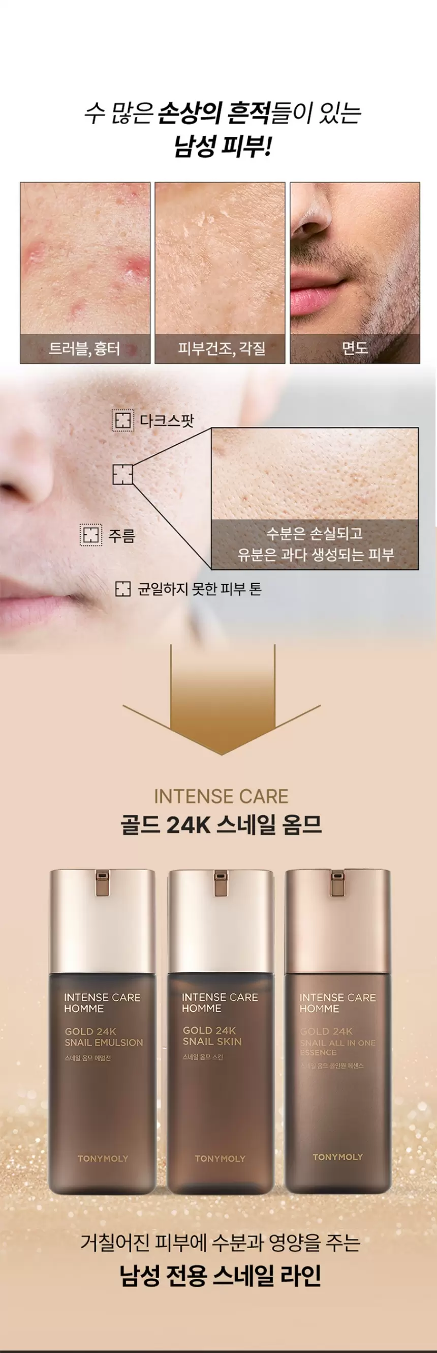 인텐스케어 골드24K 스네일 옴므 올인원(gold 24k snail homme all in one essence)